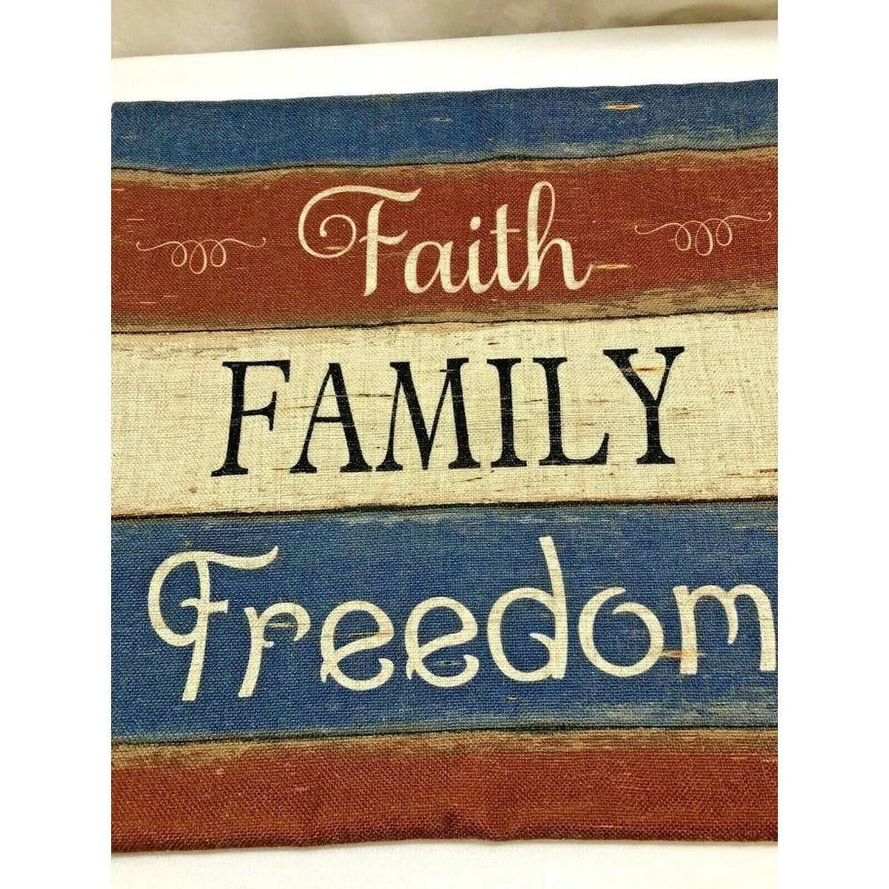 Faith Family Freedom Patriotic Pillow Cover 17X17 Red White Blue Decor‎ Rustic